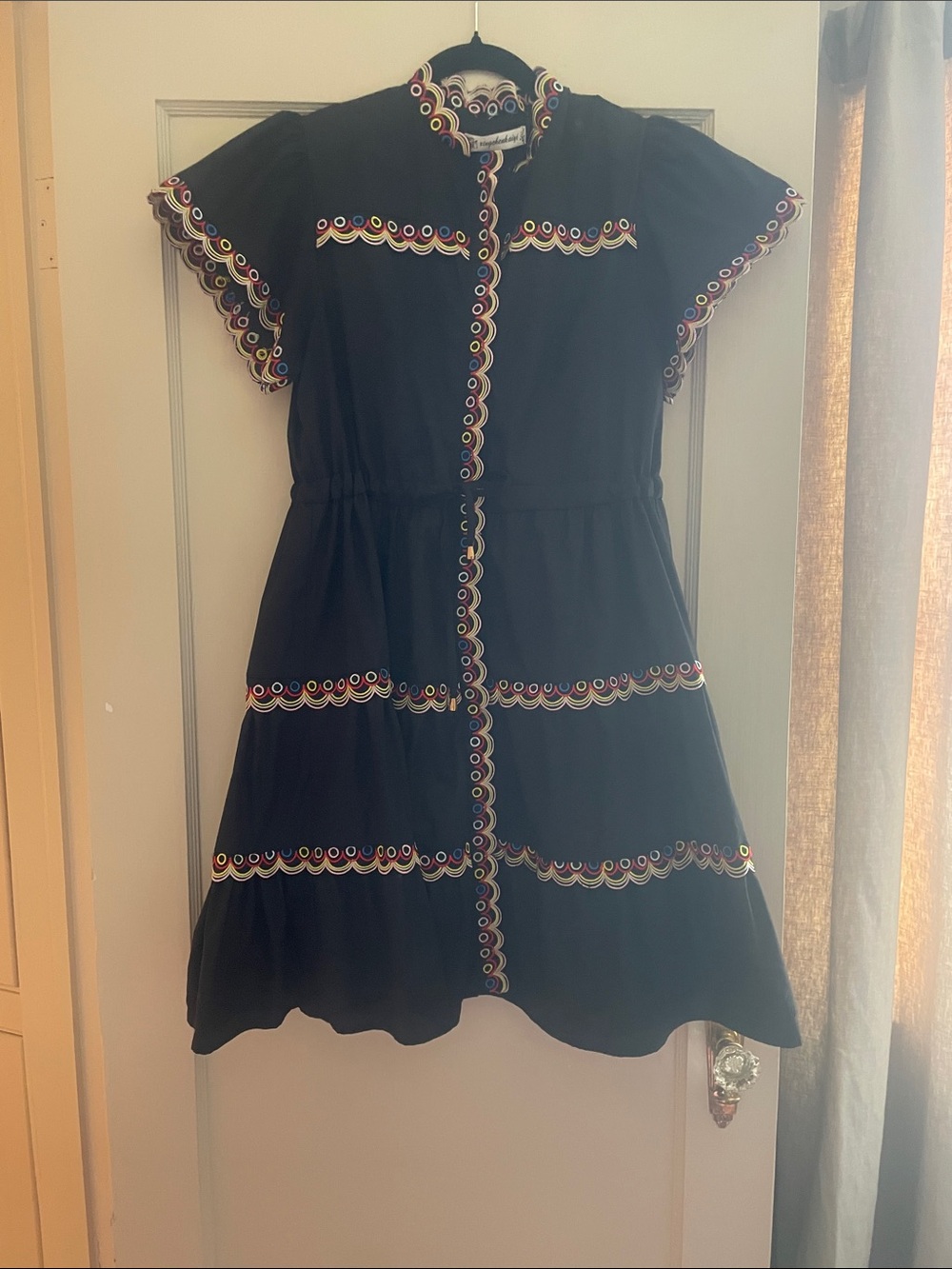Black Embroidered Short Sleeve Dress